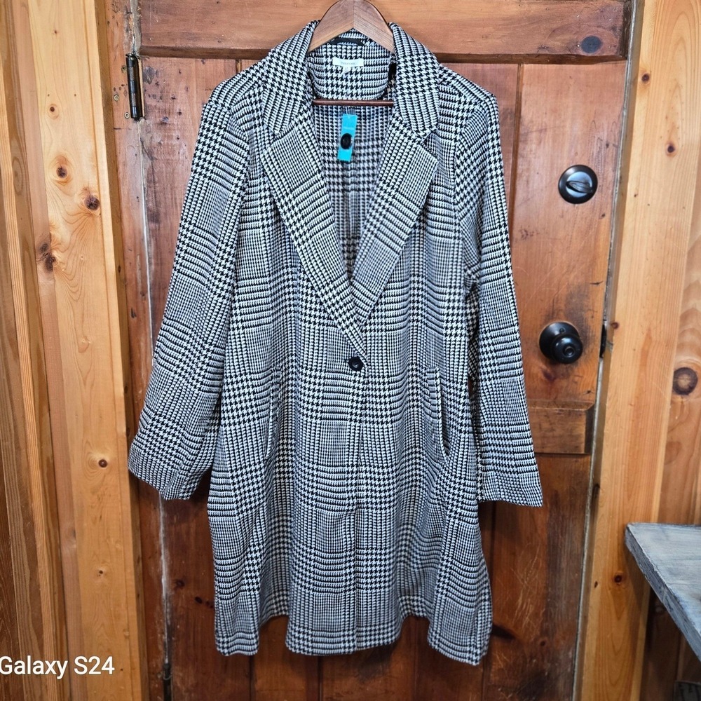 Maurices Black White Houndstooth Plaid Blazer Coatigan Jacket Plus Size‎ 3X - Picture 2 of 8